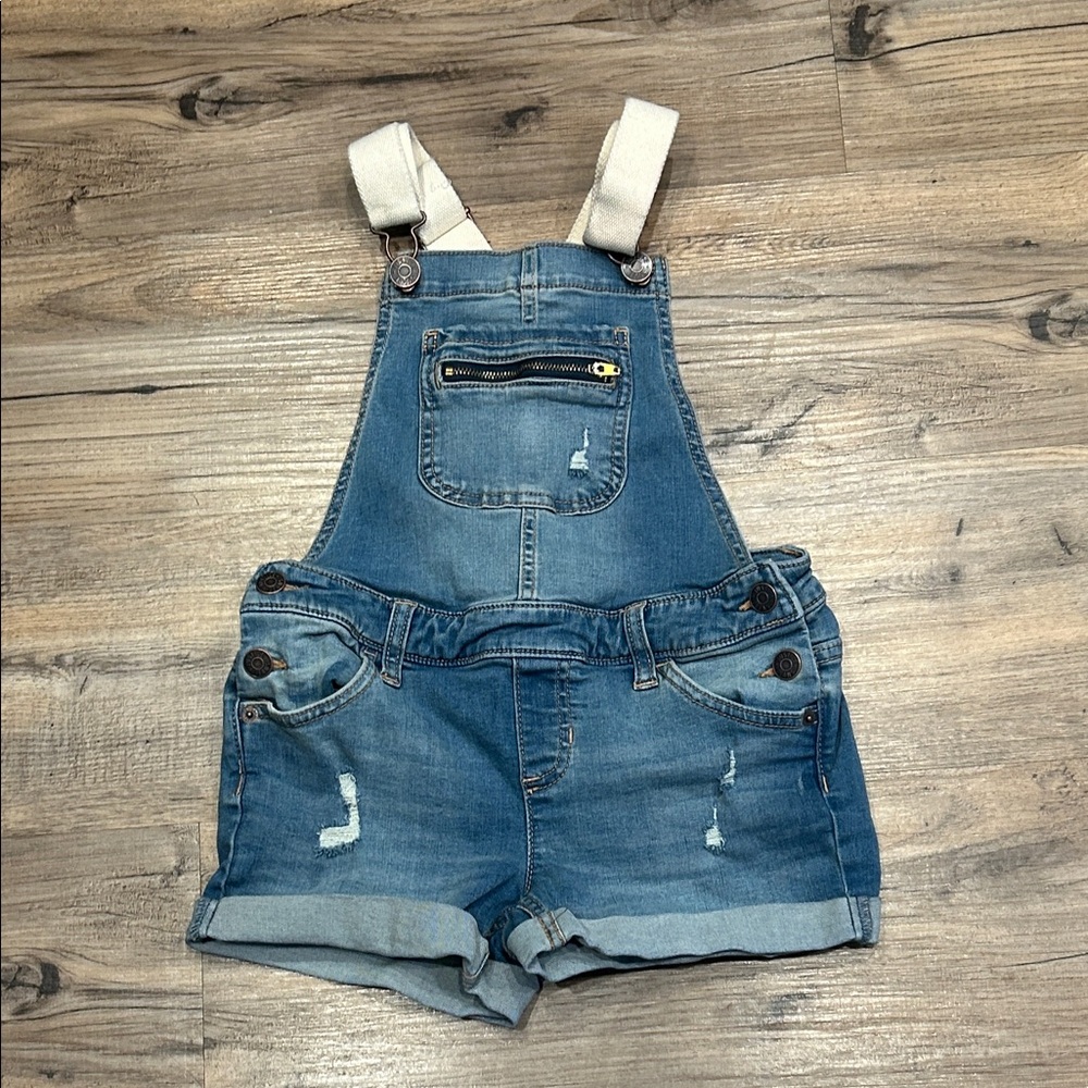 Justice Blue Denim Short-Alls with Tan Stitching